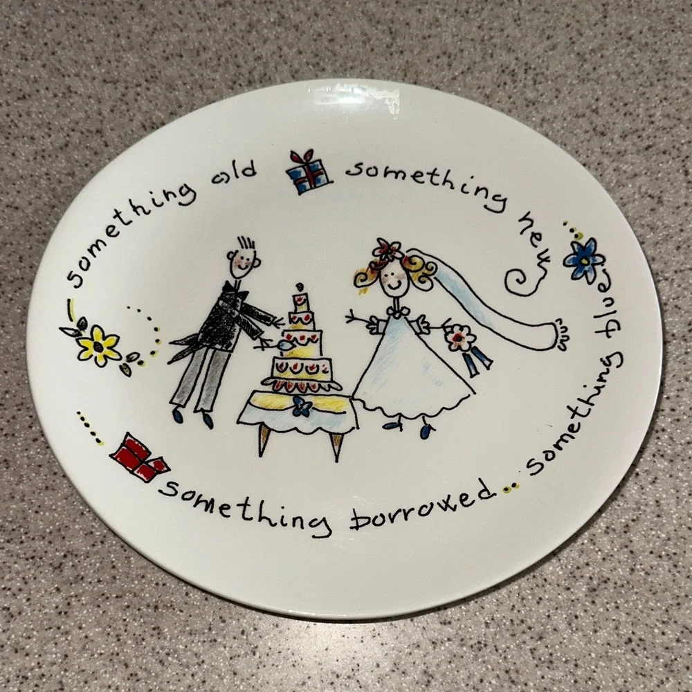 White Wedding Decorative Plate - Bride & Groom Design Engagement Marriage